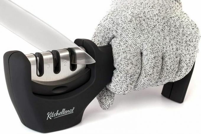 Accesorios para cuchillos de cocina 4 en 1 de Amazon: Afilador de cuchillos de 3 etapas