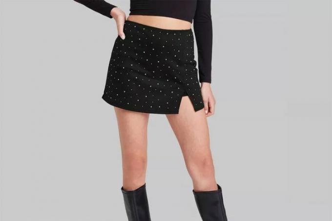 Target Wild Fable Mini falda pantalón bodycon de talle alto con diamantes de imitación para mujer